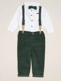 Groen - Little Gent Corduroy Bow Tie Mock Shirt and Trousers With Braces Outfit Set
