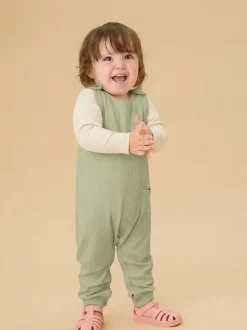 Groen - MORI Ribbed Romper Dungarees