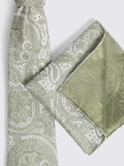 Groen - MOSS Bruiloft Paisley Stropdas