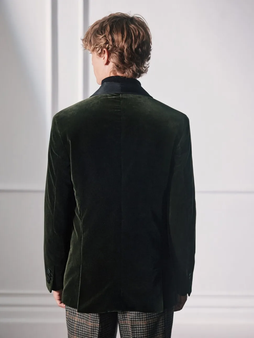 Groen - Normale Pasvorm - Signature Pontoglio Italiaanse fluwelen blazer met sjaalkraag
