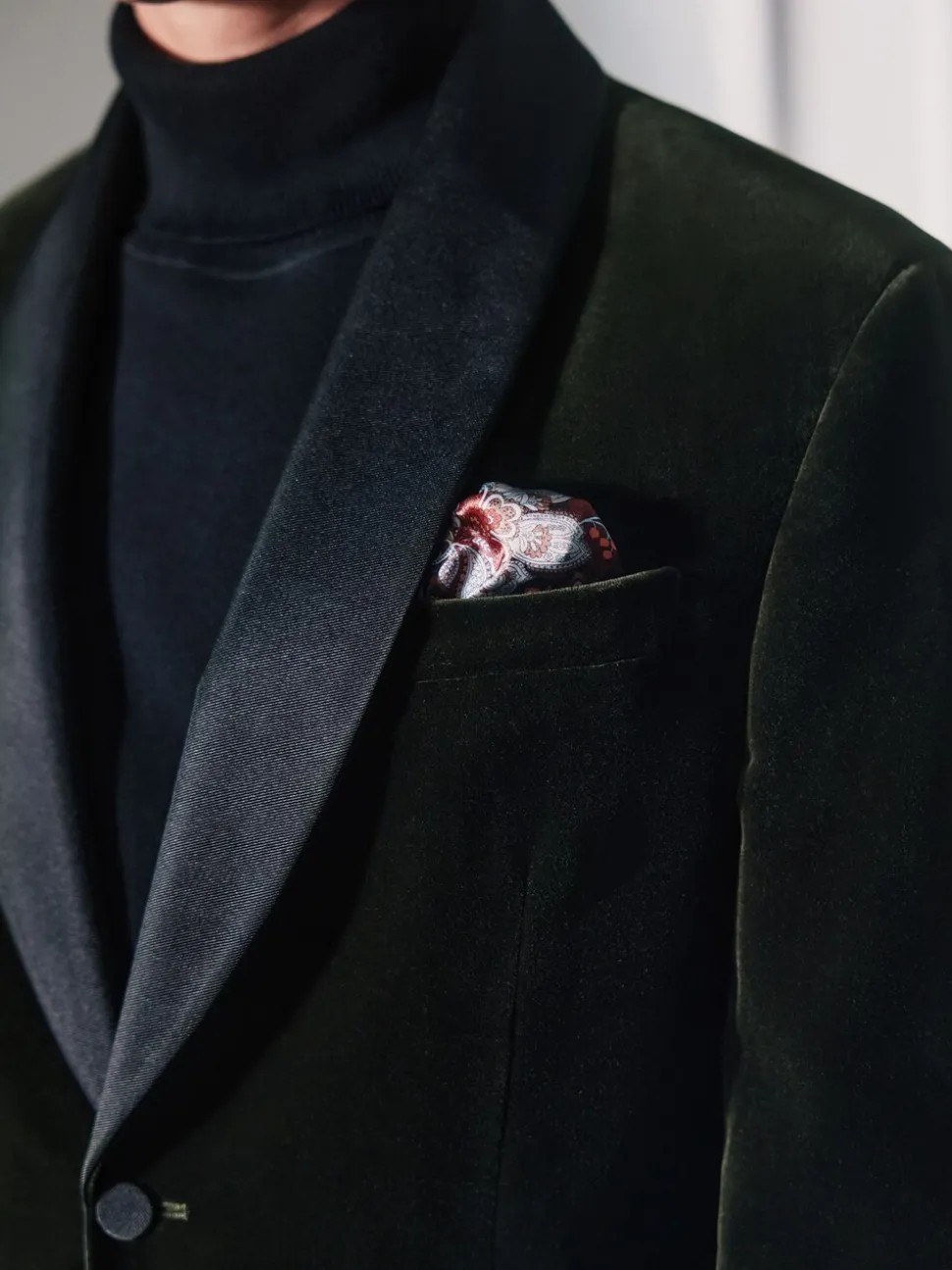Groen - Normale Pasvorm - Signature Pontoglio Italiaanse fluwelen blazer met sjaalkraag