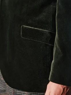 Groen - Normale Pasvorm - Signature Pontoglio Italiaanse fluwelen blazer met sjaalkraag