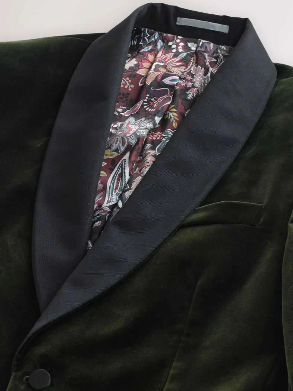 Groen - Normale Pasvorm - Signature Pontoglio Italiaanse fluwelen blazer met sjaalkraag