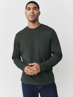 Groen - Normale Pasvorm - T-shirt met lange mouwen en ronde hals