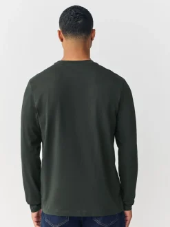 Groen - Normale Pasvorm - T-shirt met lange mouwen en ronde hals