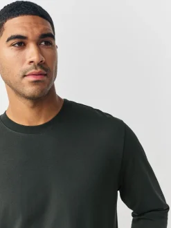 Groen - Normale Pasvorm - T-shirt met lange mouwen en ronde hals