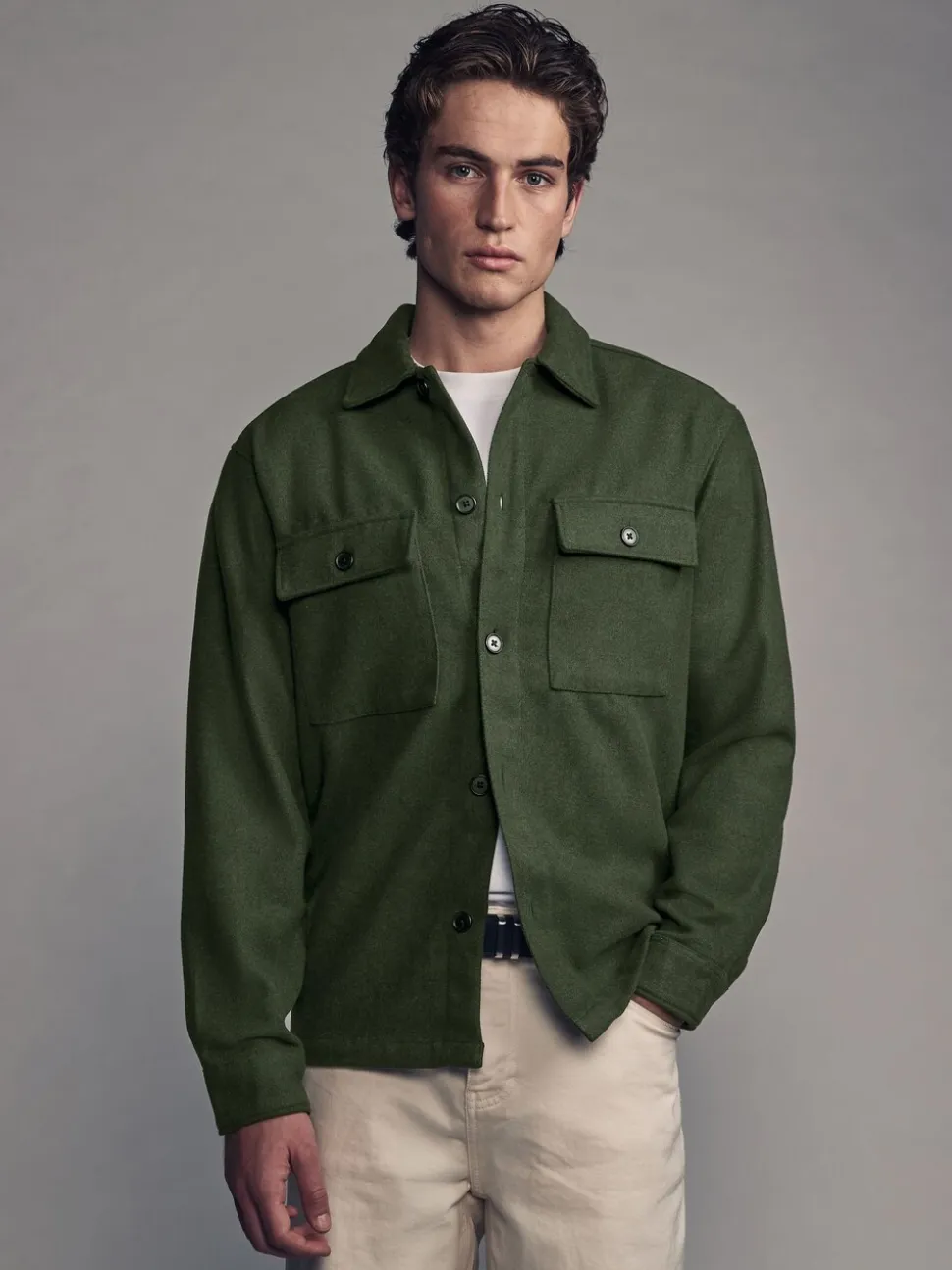 Groen - Overshirt met twee zakken en wol