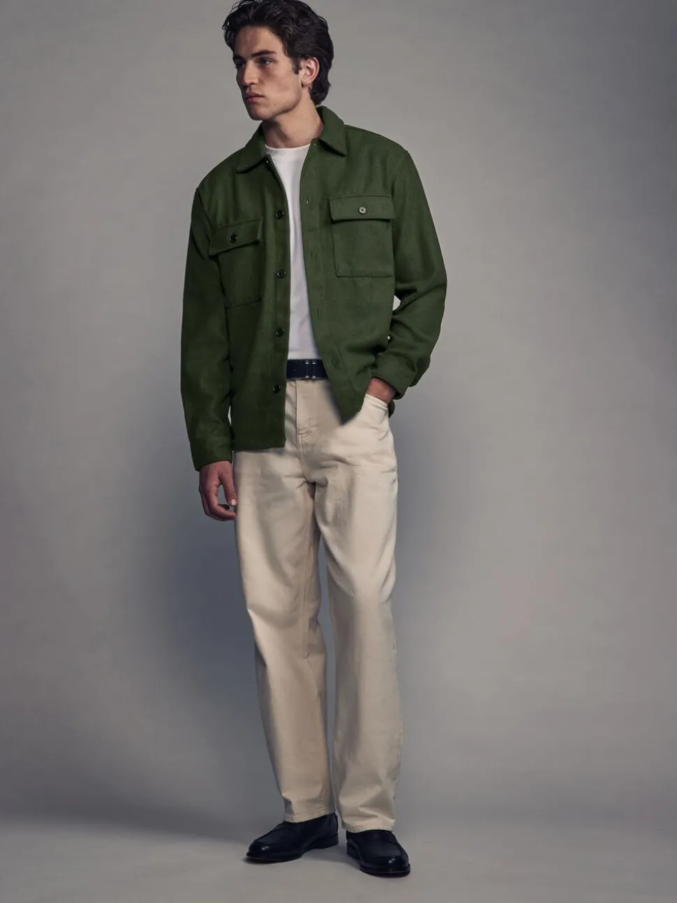 Groen - Overshirt met twee zakken en wol