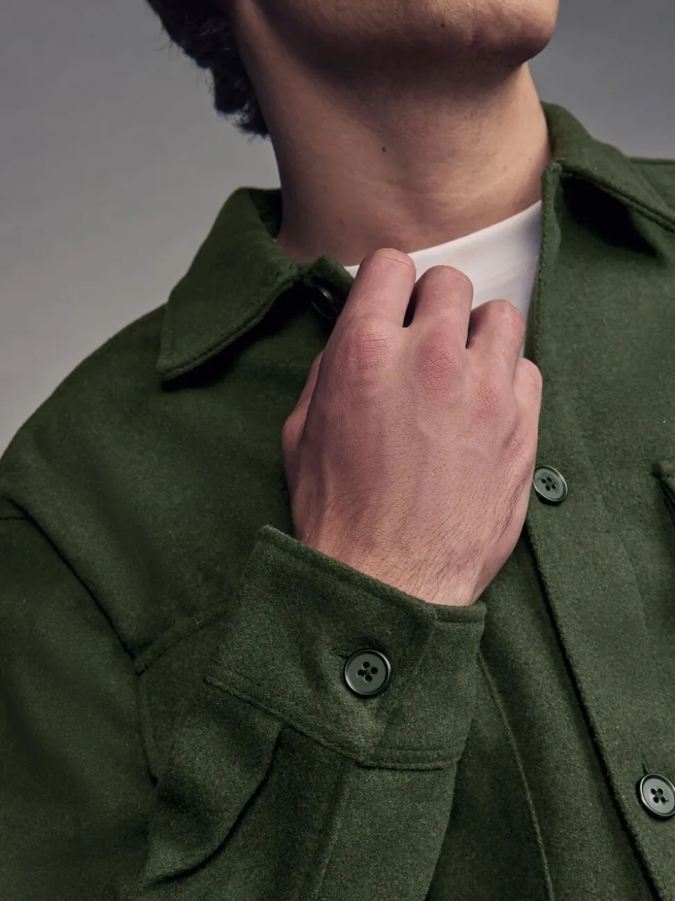 Groen - Overshirt met twee zakken en wol