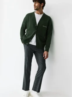 Groen - Regular Fit Embroidered Chest Motif Cardigan