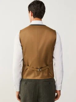 Groen - Regular Fit Nova Fides Italian Wool Blend Trimmed Check Suit Waistcoat