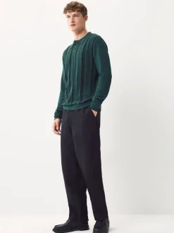 Groen - Regular-fit poloshirt met lange mouwen, streepdessin en hoog katoengehalte