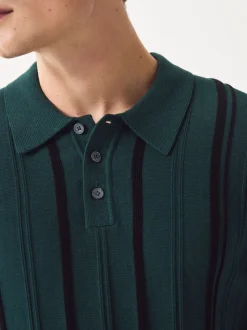 Groen - Regular-fit poloshirt met lange mouwen, streepdessin en hoog katoengehalte