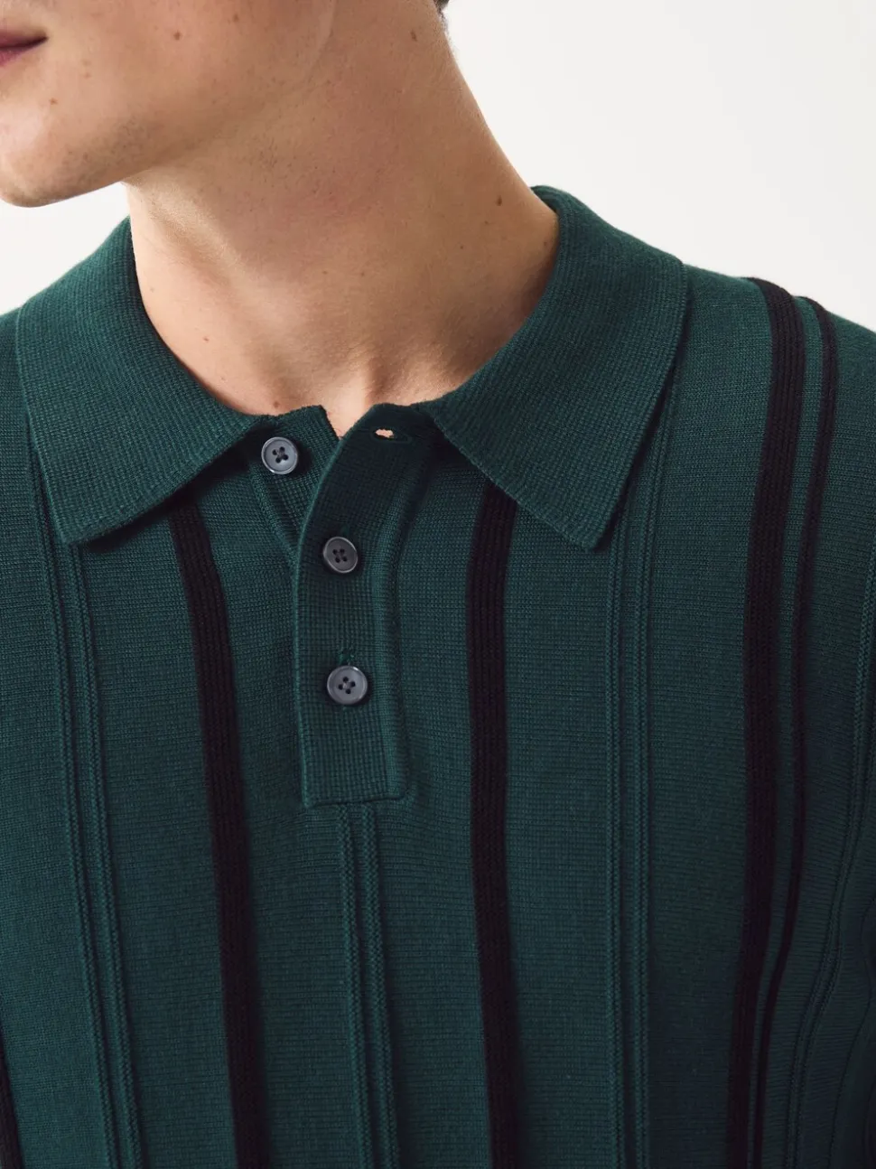 Groen - Regular-fit poloshirt met lange mouwen, streepdessin en hoog katoengehalte