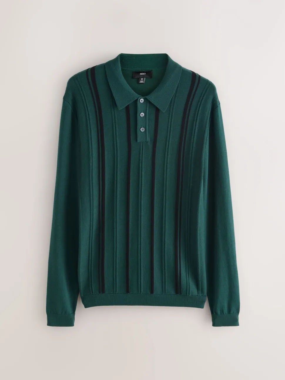 Groen - Regular-fit poloshirt met lange mouwen, streepdessin en hoog katoengehalte