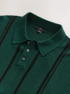 Groen - Regular-fit poloshirt met lange mouwen, streepdessin en hoog katoengehalte