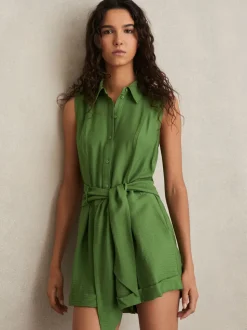 Groen - Reiss Millie strandcover-up speelpakje met ceintuur