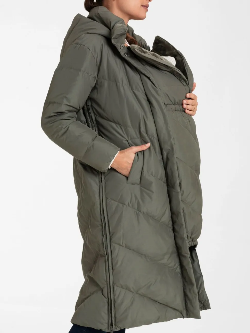 Groen - Seraphine 3-In-1 Lange Chevron Puffer zwangerschapsjas