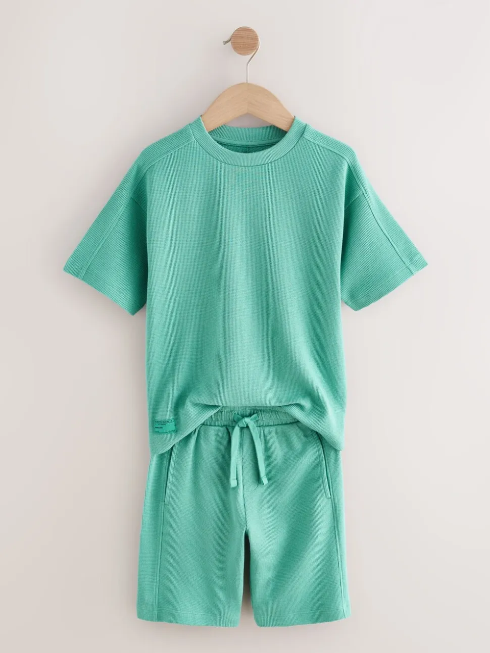 Groen - Set van T-shirt met textuur en korte mouwen en shorts (3 - 16 jr)