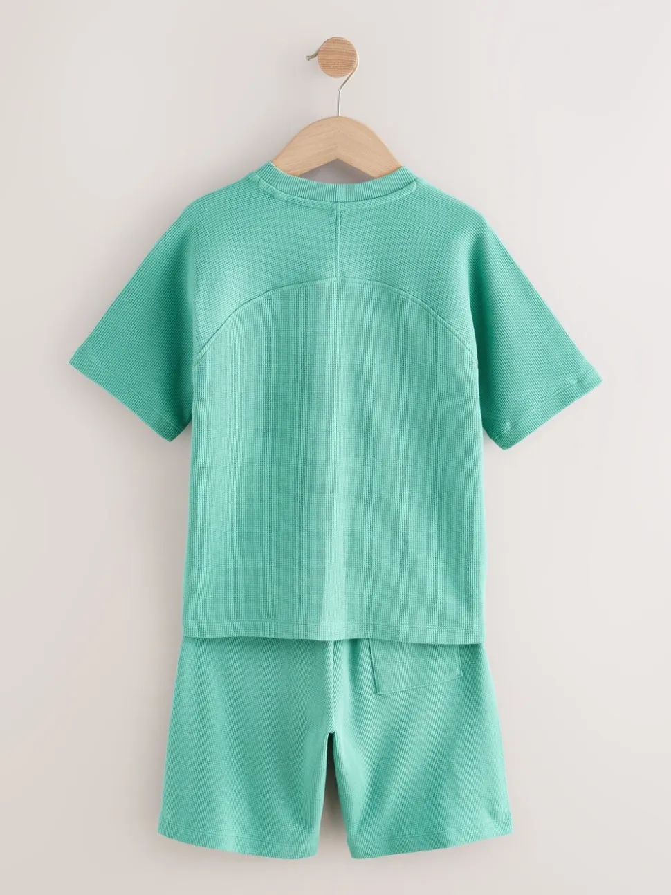 Groen - Set van T-shirt met textuur en korte mouwen en shorts (3 - 16 jr)