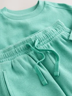 Groen - Set van T-shirt met textuur en korte mouwen en shorts (3 - 16 jr)