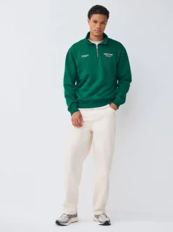 Groen - Simple Text Graphic Print Quarter Zip Neck Sweatshirt