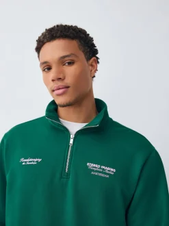 Groen - Simple Text Graphic Print Quarter Zip Neck Sweatshirt