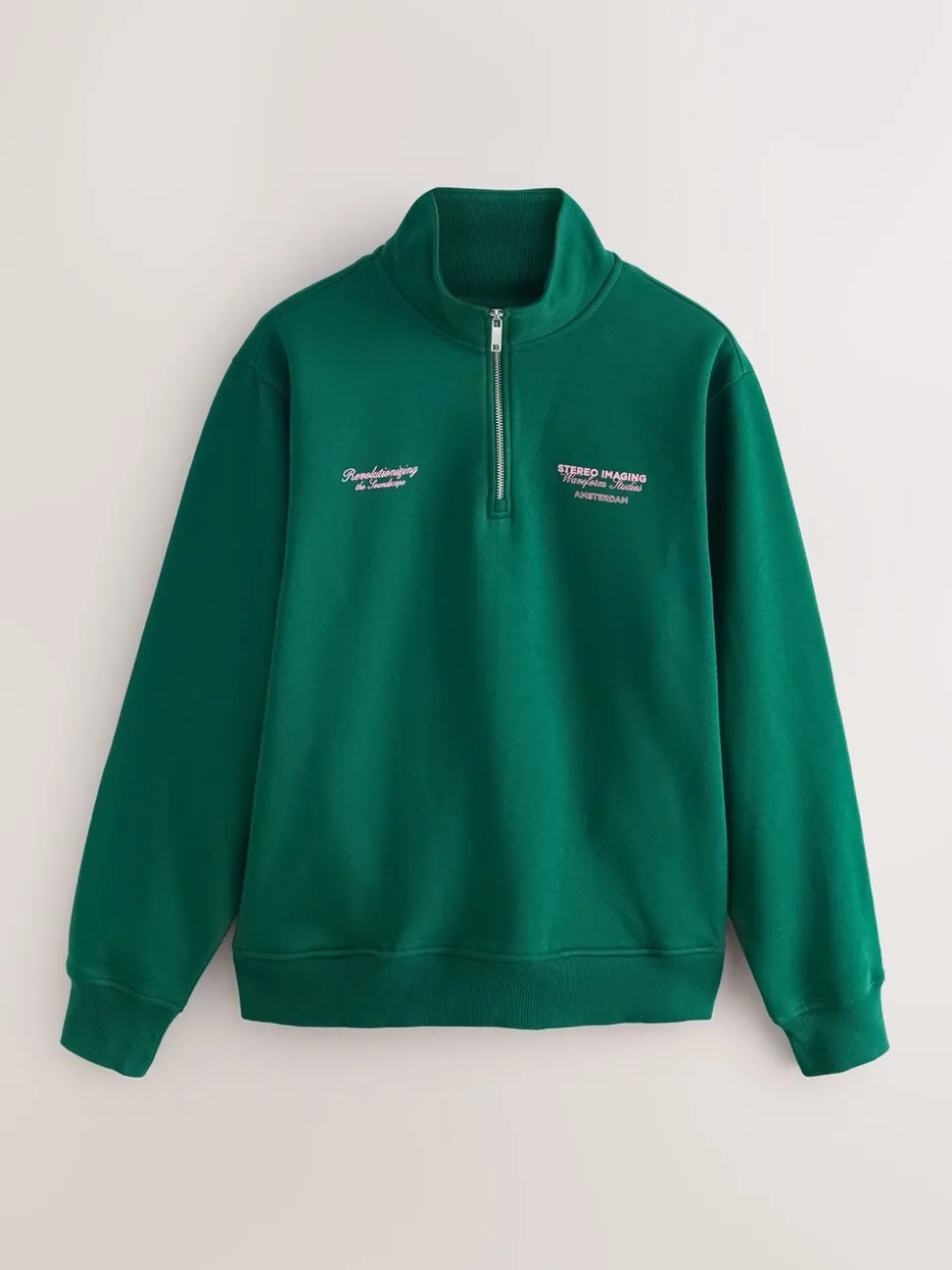 Groen - Simple Text Graphic Print Quarter Zip Neck Sweatshirt