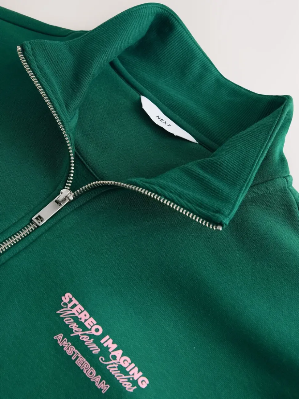 Groen - Simple Text Graphic Print Quarter Zip Neck Sweatshirt