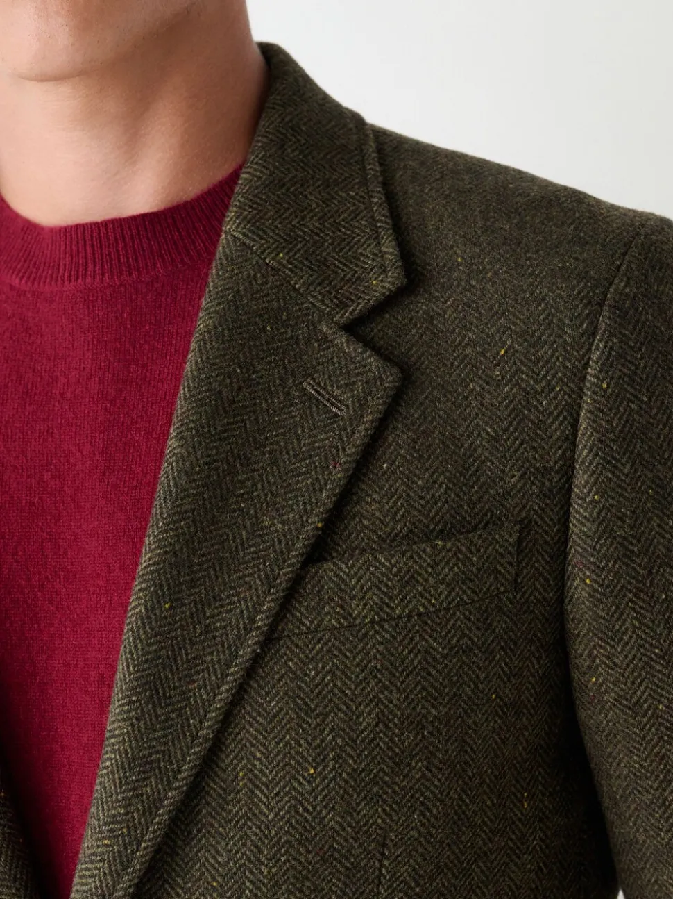 Groen - Slim Fit Herringbone Wool Blend Suit Jacket