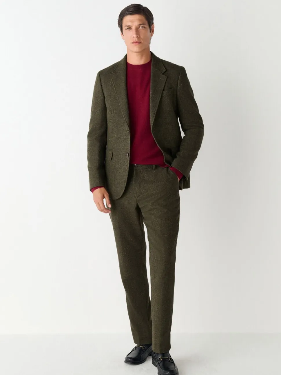 Groen - Slim Fit Herringbone Wool Blend Suit Jacket