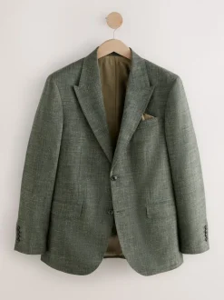 Groen - Slim fit Nova Fides colbert van Italiaanse linnenmix stof