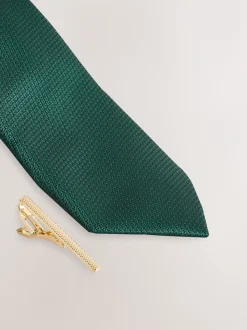 Groen - Stropdas met textuur en dasspeld