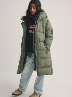 Groen - Superdry - Lange gewatteerde jas