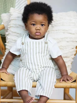 Groen - The Little Tailor Baby Woven Dungarees and T-Shirt Set