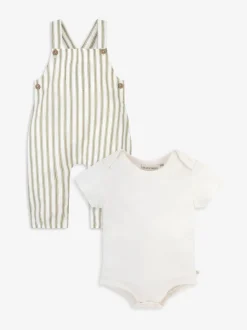 Groen - The Little Tailor Baby Woven Dungarees and T-Shirt Set