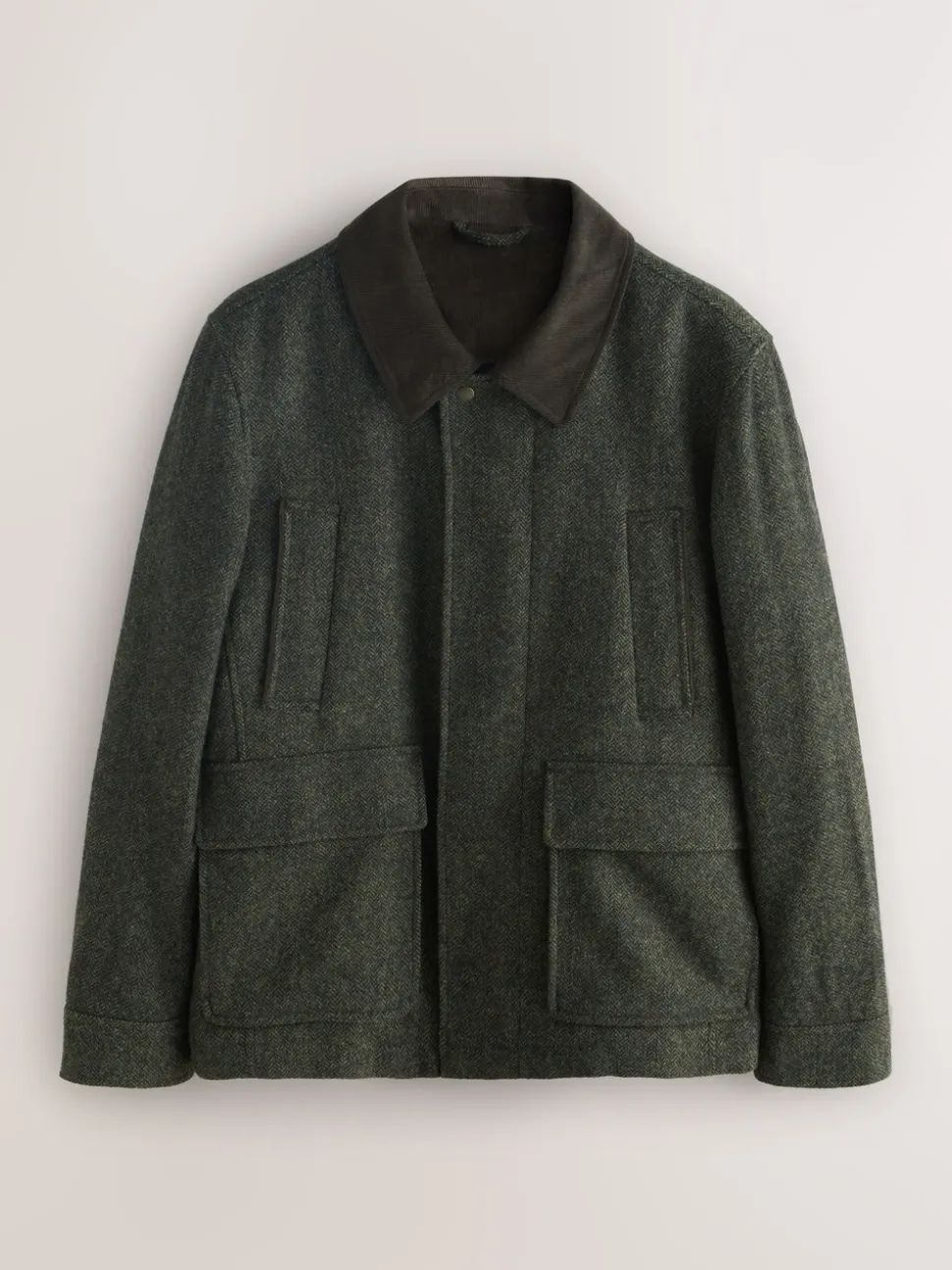 Groen - Wool Blend Herringbone Quilted Corduroy Collar Jacket