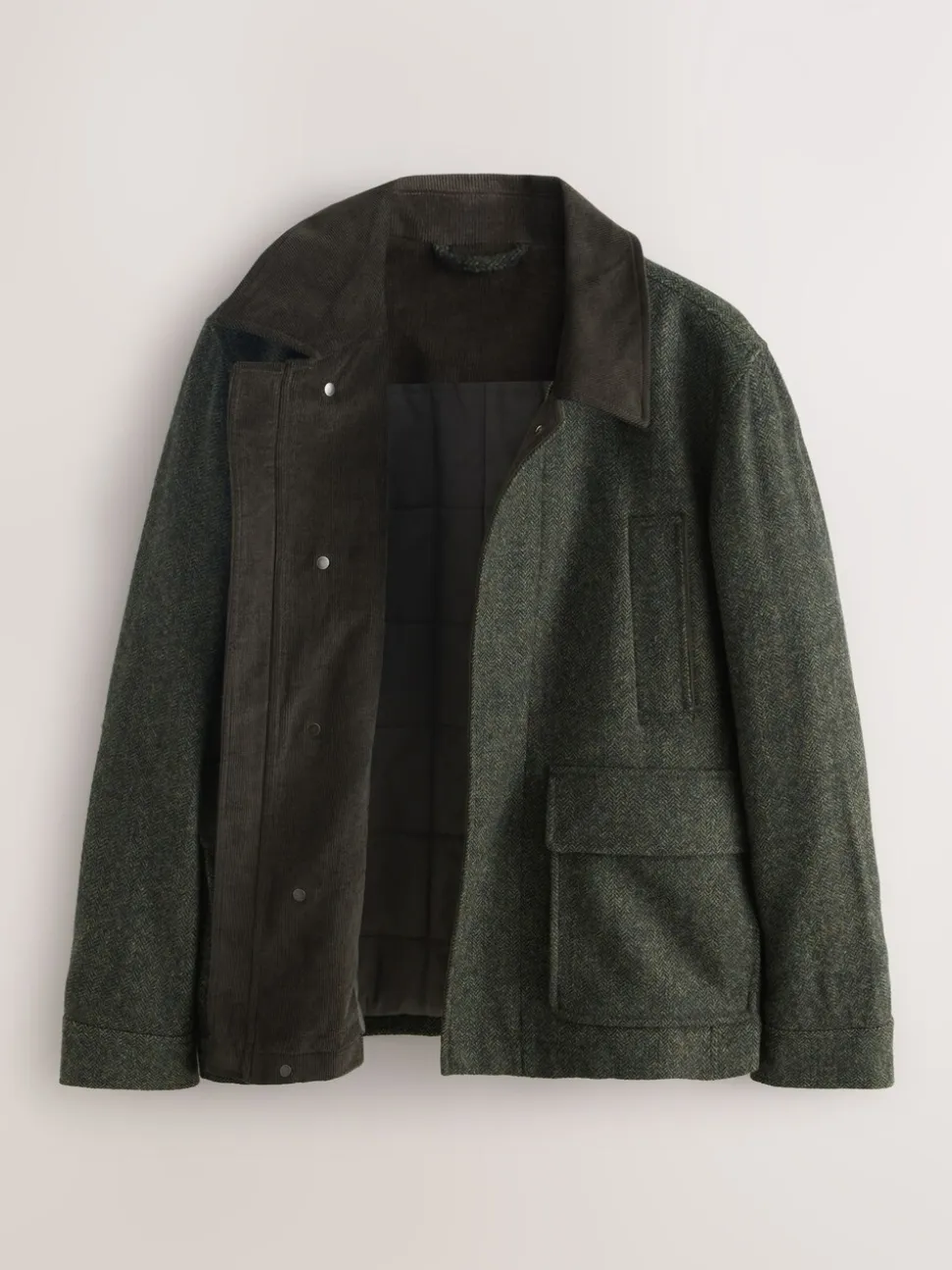 Groen - Wool Blend Herringbone Quilted Corduroy Collar Jacket