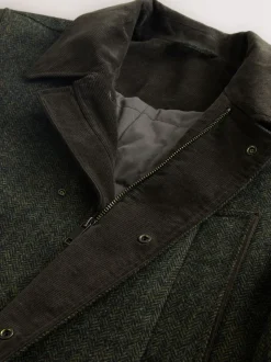 Groen - Wool Blend Herringbone Quilted Corduroy Collar Jacket