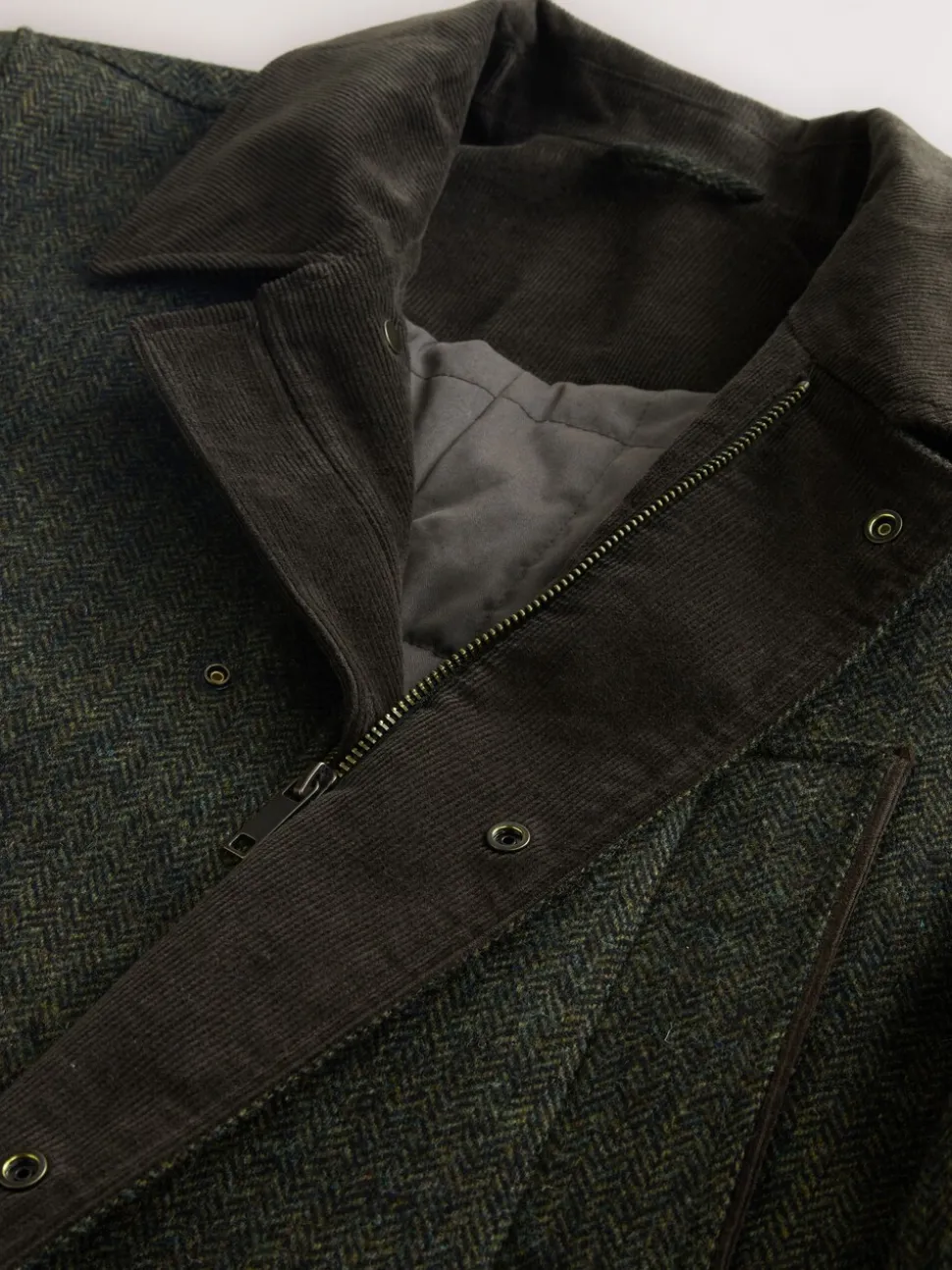 Groen - Wool Blend Herringbone Quilted Corduroy Collar Jacket