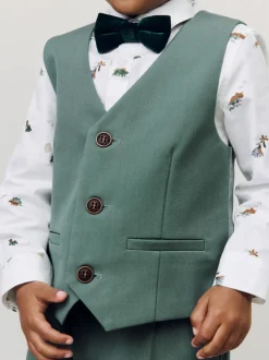 Groen dinosaurus - Set van gilet, overhemd, broek en vlinderdas (3mnd -9jr)