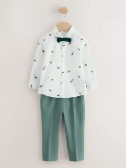 Groen dinosaurus - Set van gilet, overhemd, broek en vlinderdas (3mnd -9jr)