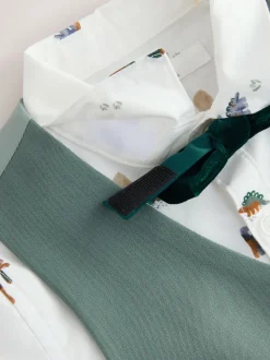 Groen dinosaurus - Set van gilet, overhemd, broek en vlinderdas (3mnd -9jr)