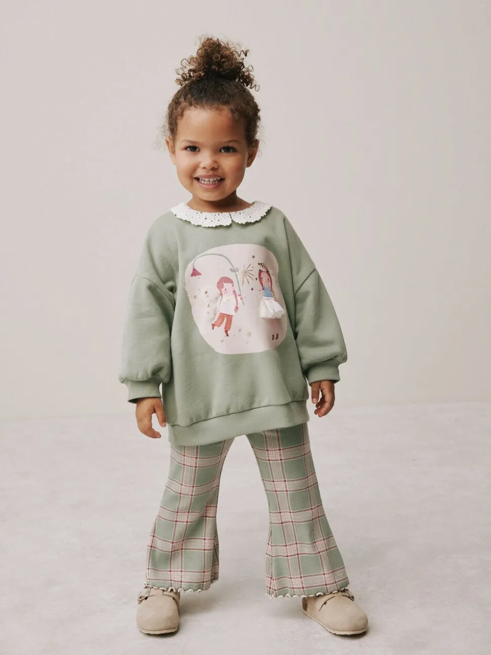 Groen elfje - Collared Sweatshirt & Flare Leggings Set (3mths-7yrs)