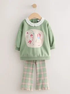 Groen elfje - Collared Sweatshirt & Flare Leggings Set (3mths-7yrs)