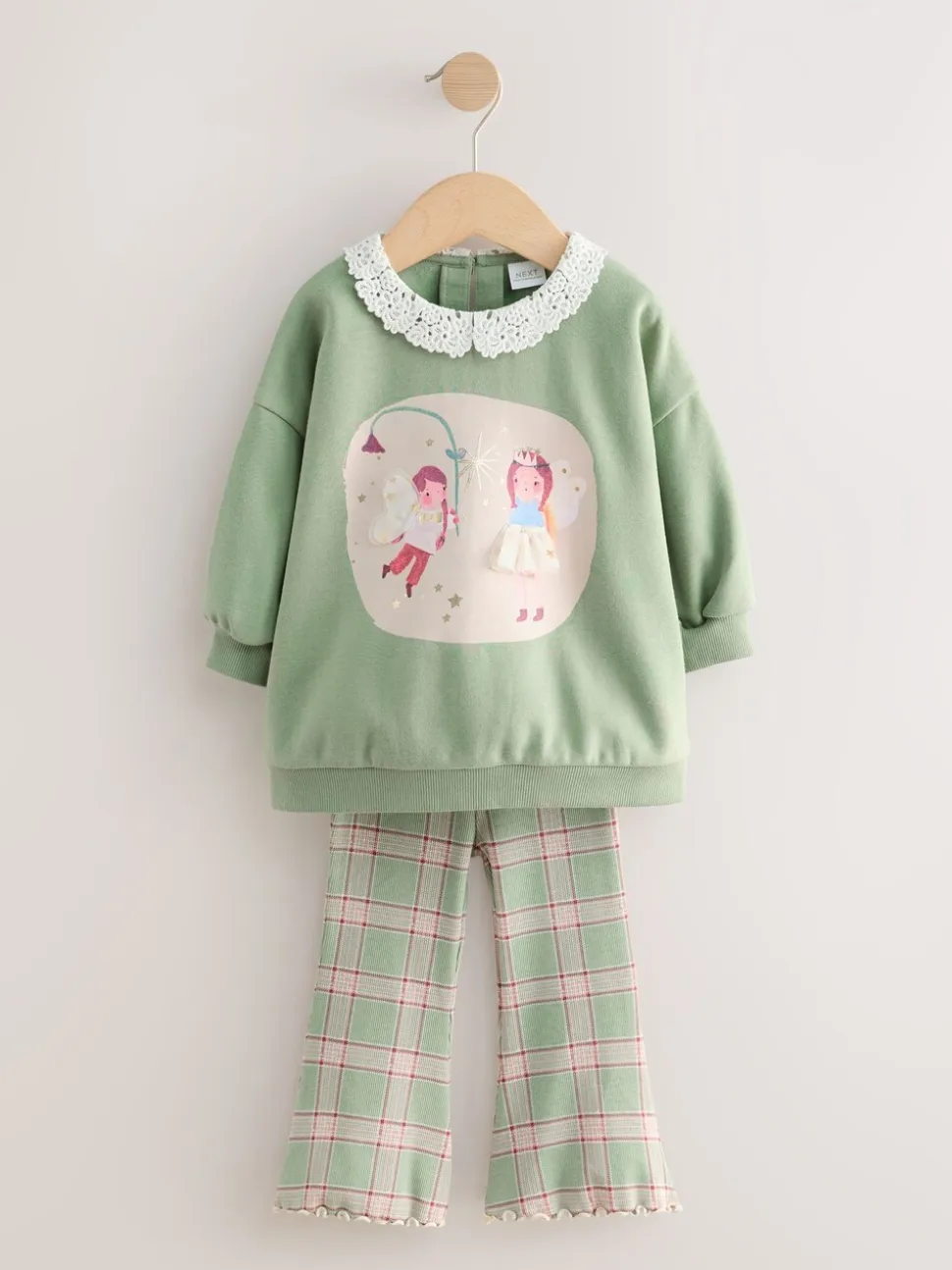 Groen elfje - Collared Sweatshirt & Flare Leggings Set (3mths-7yrs)
