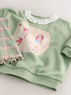 Groen elfje - Collared Sweatshirt & Flare Leggings Set (3mths-7yrs)