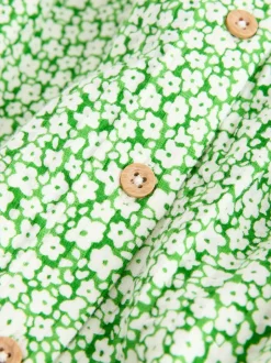 Groen gebloemd - Zomerjurk met kraag (3mnd -7jr)