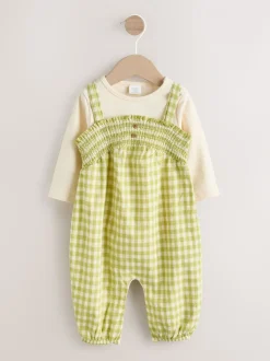 Groen geruit - Baby tuinbroek en bodysuit 2 -delige set (0mnd -2jr)