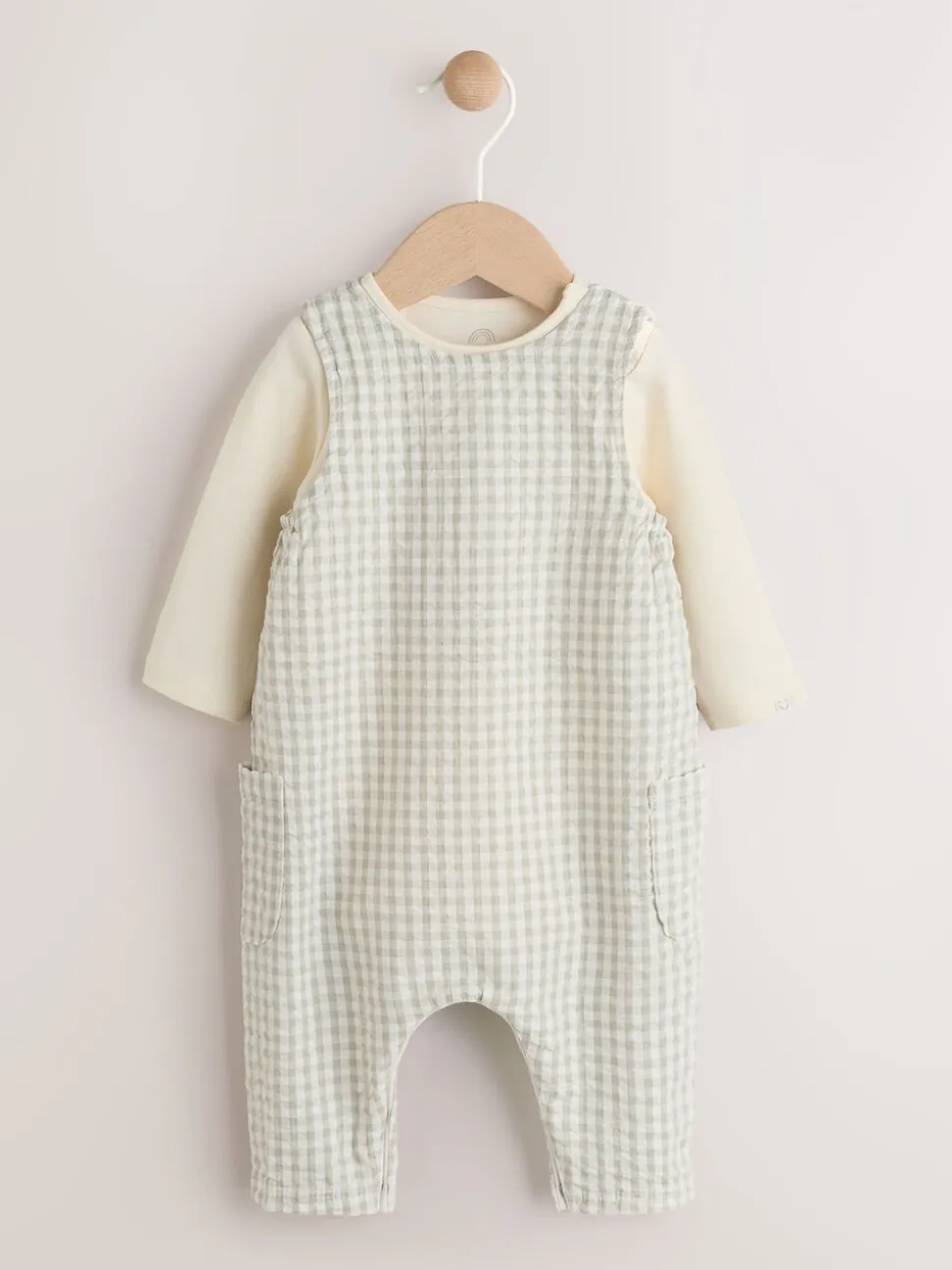 Groen geruit - Geweven bretelbroeken en bodysuit babyset (0mnd -2jr)